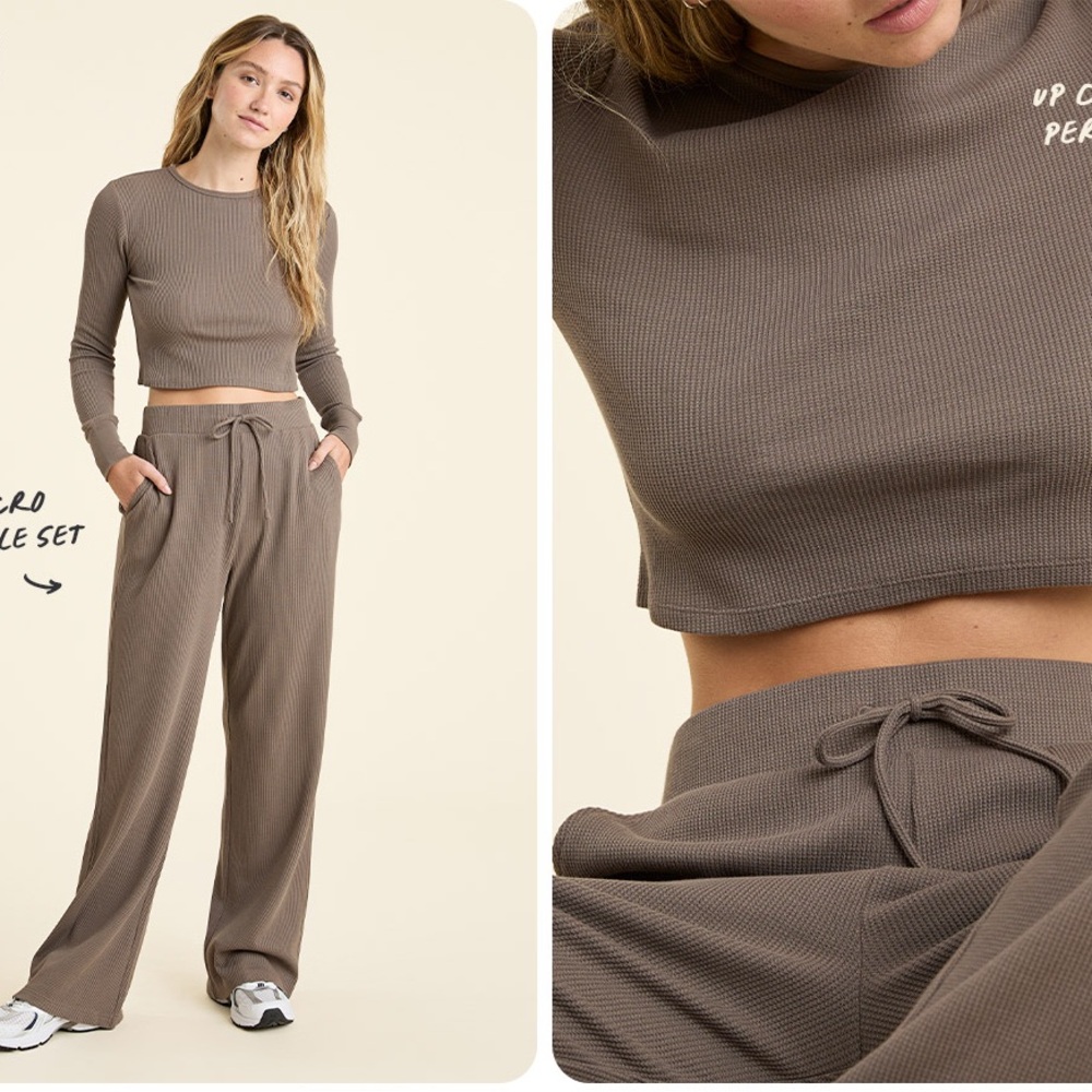 nuuds Ribbed Cropped Top & Wide-Leg Lounge Set in mocha